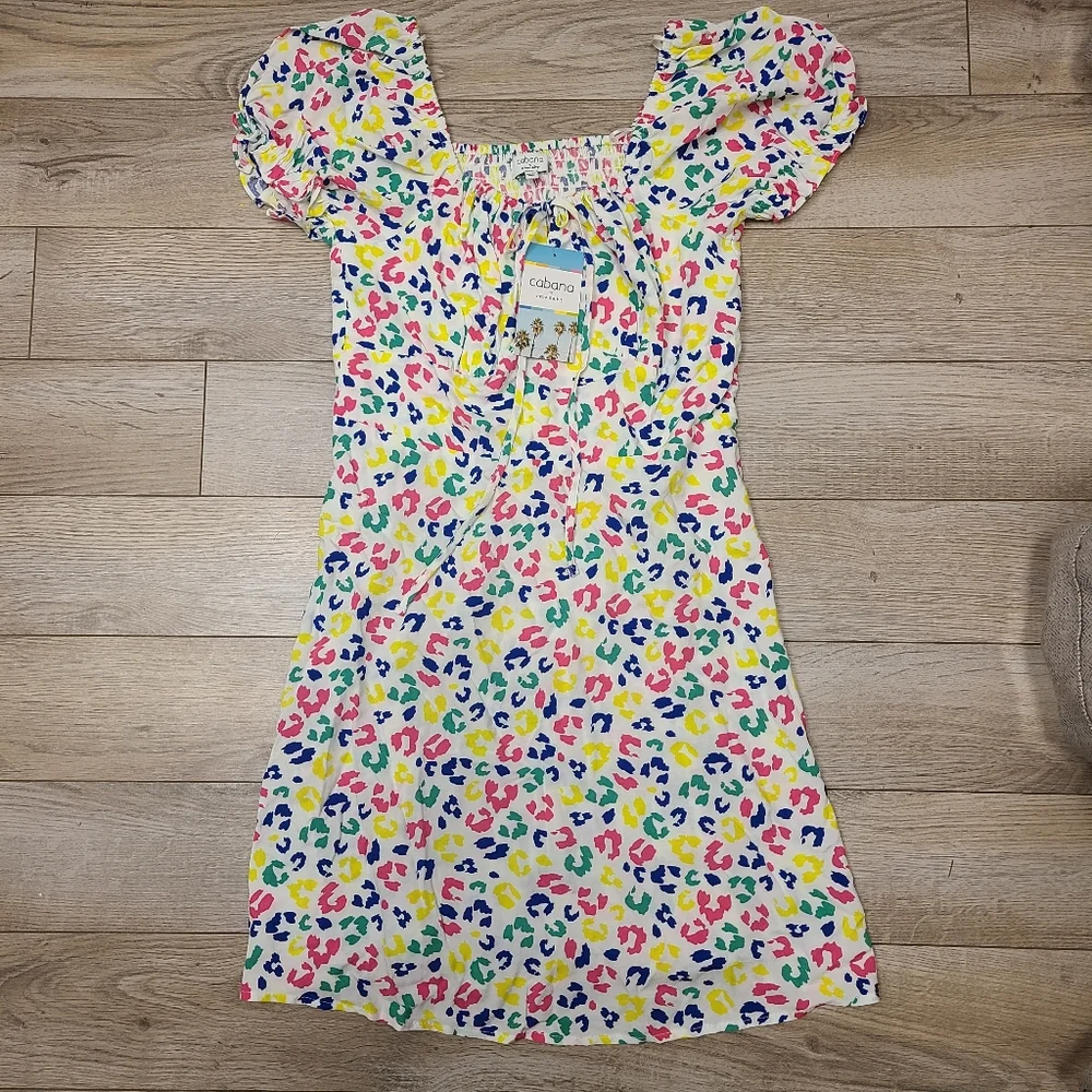 NEW Cabana Crown & Ivy Sz Medium dress multicolored leopard print Lisa FrankNew - Picture 1 of 11